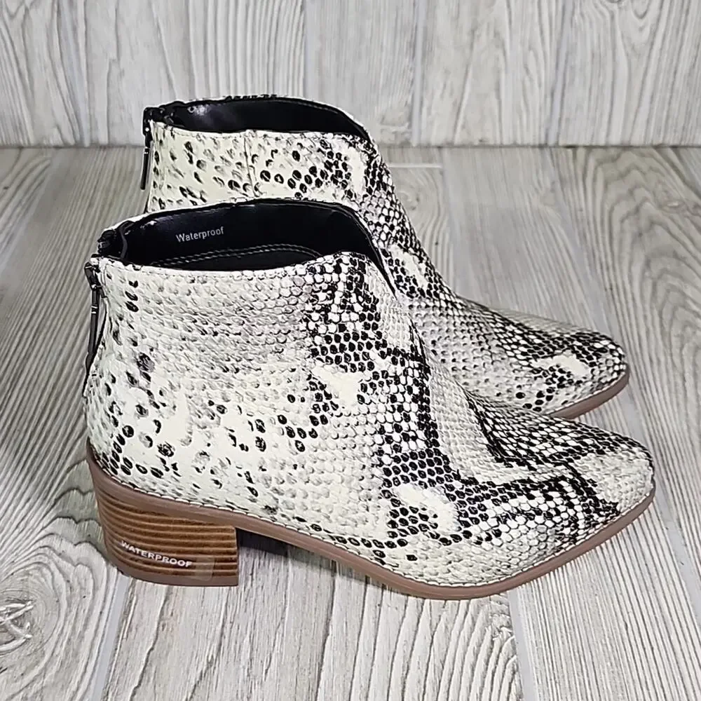 Aqua College Emily Natural Snake Print Leather Waterproof Ankle Boots Size 6 NEW
